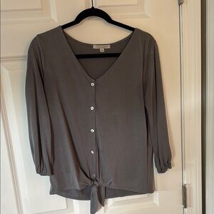 Green Envelope Gray 3/4 Sleeve Tie-Front Blouse